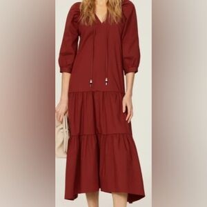 Hugo Boss  - BOSS: Tiered Midi Dress In Deep Rusty Red/Size 4
